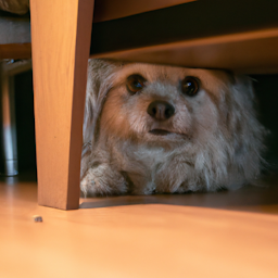 A dog in a closet.
